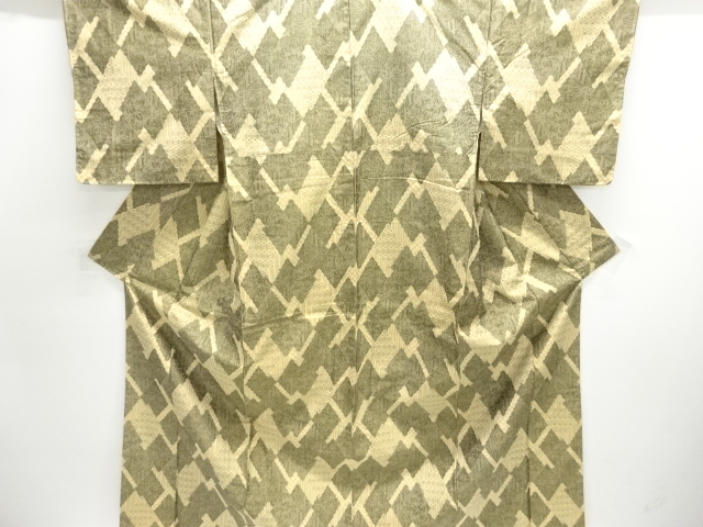 JAPANESE KIMONO / UNUSED / SILK / HAND WOVEN TSUMUGI / RHOMBUS & BAMBOO GRASS